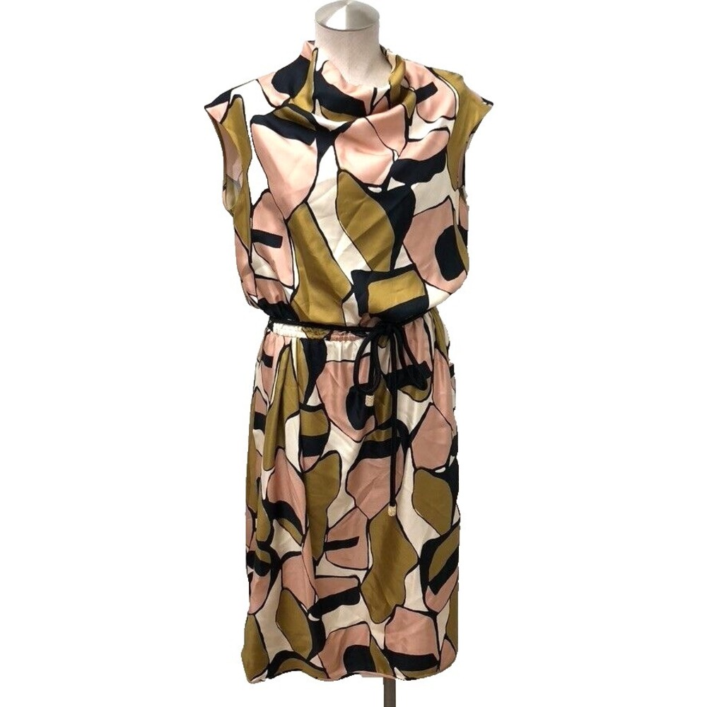 Marc Jacobs Cap Sleeve Cowl Neck Printed Silk Dress Womens 8 Artsy‎ Teacher